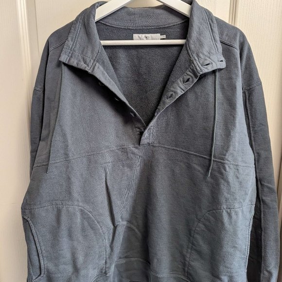Half-Button Popover Sweatshirt Washed Blue Ajustible Neck - Picture 5 of 6